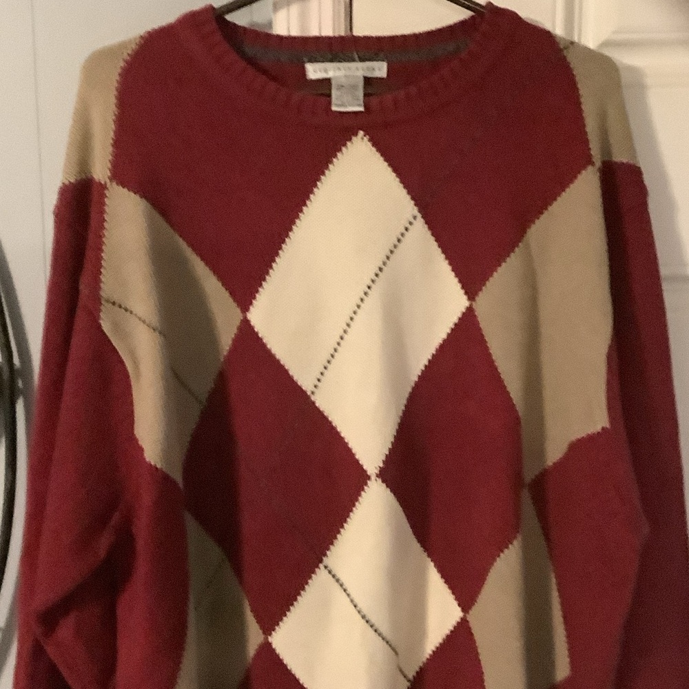 Geoffrey Beene Red and Cream Argyle golf Sweater, XXL - Picture 3 of 9